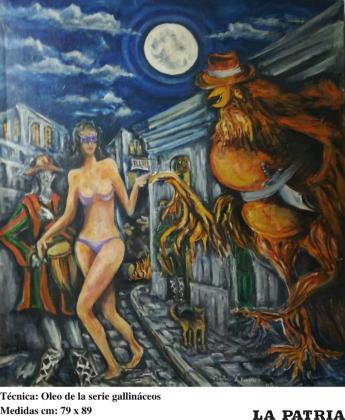 Uno de los cuadros de su obra “gallináceos”
/cortesía Máximo Fuentes