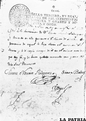 Documento en el que aparecen las firmas de Simón Rodríguez y Simón Bolívar 