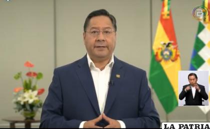 El Presidente Luis Arce en su primer mensaje televisivo al país /CAPTURA BTV