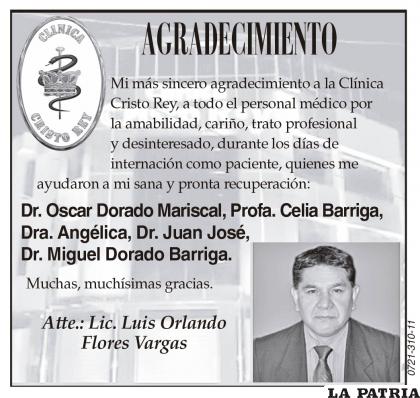 Atte.: Lic. Luis Orlando Flores Vargas