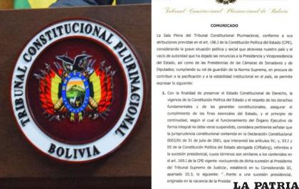 Comunicado que presuntamente avaló la sucesión de Áñez como Presidente /ARCHIVO ERBOL
