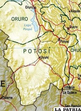 Mapa que delimita Oruro y Potosí con la “v” limítrofe /BOLIVIA GIFEX