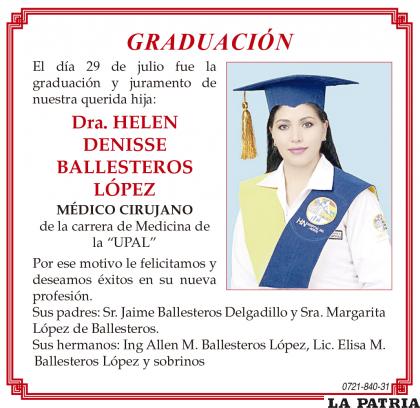 Graduación Dra. HELEN DENISSE BALLESTEROS LÓPEZ