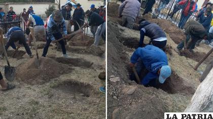 Comunarios de Cororo preparan las tumbas de las aves /CORREO DEL SUR
