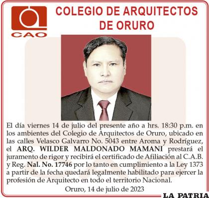 ARQ. WILDER MALDONADO MAMANI