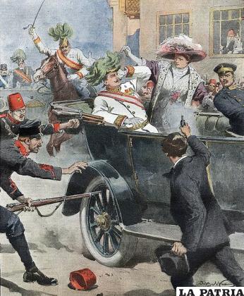 Ilustración que muestra el momento del atentado del archiduque Francisco Fernando de Austria / PD