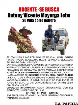 Familiares realizaron un panfleto preocupados por la vida del niño /RRSS