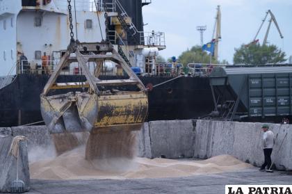 Trabajadores cargan granos en un puerto en Izmail, Ucrania /AP Foto /Andrew Kravchenko, Archivo
