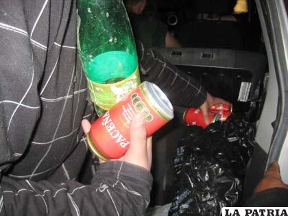Bebidas que se encontraron en el vehículo