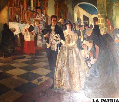 Lienzo pintado por Tito Salas (1921) que grafica el matrimonio de Simón Bolívar con su esposa María Rodríguez del Toro y Alaiza