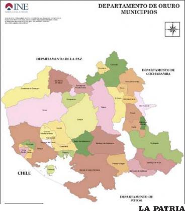 Mapa distorsionado de Oruro que publica el INE en su página web