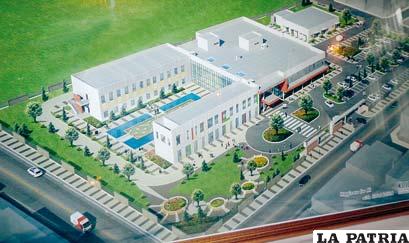Imagen de la maqueta del hospital de tercer nivel que se construirá con financiamiento coreano