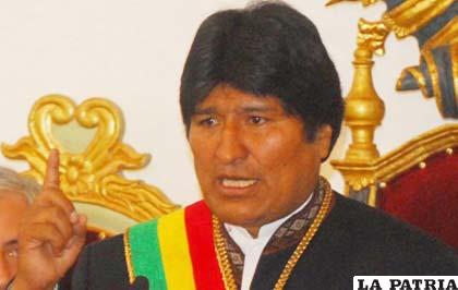 Evo Morales en su mensaje presidencial en Sucre