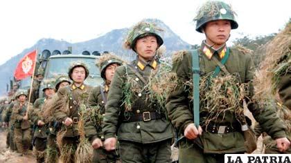 Soldados de Corea del Norte durante recientes ejercicios militares