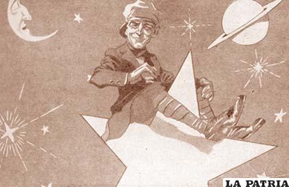 Caricatura del aviador chileno, que realizó el primer vuelo en Oruro, 1915