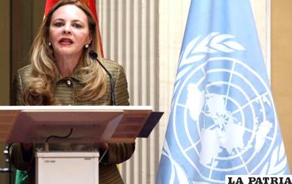 La representante de las Naciones Unidas en Bolivia, Katherine Grigsby /noticiasfides.com
