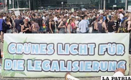 Los participantes de la marcha portando carteles pidiendo  la legalización de la marihuana /servidornoticias.com
