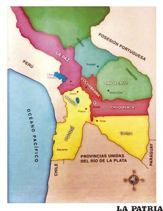 Mapa de la República de Bolívar en 1825