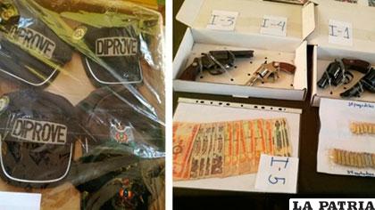 Parte de la indumentaria de los funcionarios de Diprove, armas y dinero fueron secuestradas /ERBOL