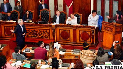 Uno de los momentos tensos entre García Linera y Piérola /CAMARA DE DIPUTADOS