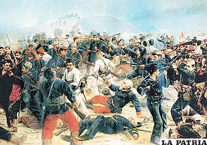Representación gráfica de una batalla de la Guerra del Pacífico /Historia y biografía de la Guerra del Pacífico