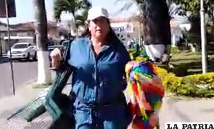 La mujer que quitó en Montero las Wiphalas de la plaza /Captura de video