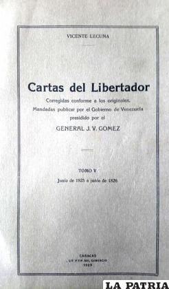Portada del libro Cartas del Libertador, edición de 1929