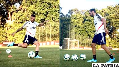 Dani Alves y Juanfran durante el entrenamiento de Sao Paulo /canalrcn.com