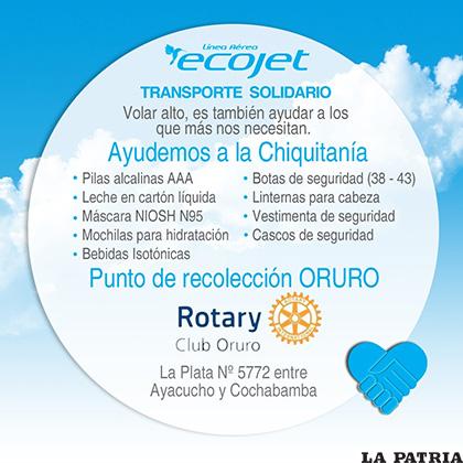 La campaña será constante y el Rotary Club será el punto de acopio en Oruro /FACEBOOK