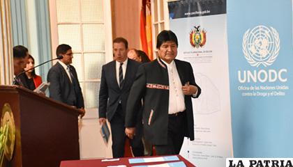 El Presidente Evo Morales en la presentación del informe /ABI