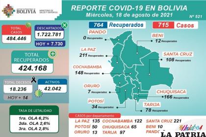 Los casos activos en Bolivia no bajan de 42 mil /MINISTERIO DE SALUD