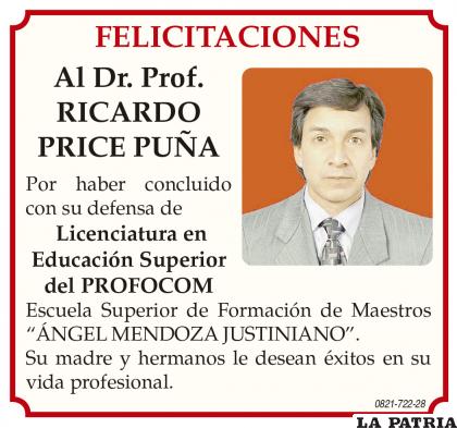 Dr. Prof. RICARDO PRICE PUÑA