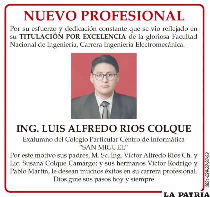 ING. LUIS ALFREDO RIOS COLQUE