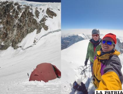 Un paisaje espectacular en la cima del Illampu, Daniela Hoefers y Josué Colque /LA PATRIA