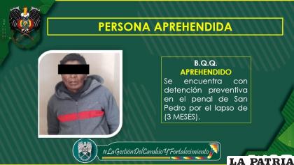 El sindicado guarda detención preventiva en San Pedro /POLICÍA