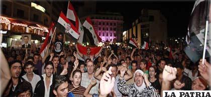 Manifestantes sirios, el pasado lunes en el corazón de Damasco