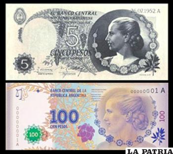 Billete que lleva la imagen de Eva Perón y que puso en circulación el gobierno argentino /actualidadehistoria.blogspot.com