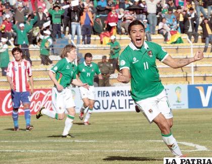 Alcides Peña marcó uno de los tres goles que Bolivia le hizo a Paraguay en La Paz, el 11 de junio del 2012