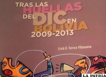 Tapa del libro “Tras las Huellas del DIC en Bolivia 2009-2013”