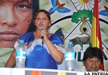 Presidenta de la Cidob, Melva Hurtado, junto al Presidente Evo Morales /ABI