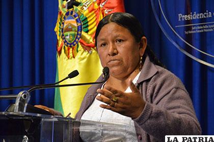 Ex ministra de Desarrollo Rural y Tierras, Nemesia Achacollo /ABI