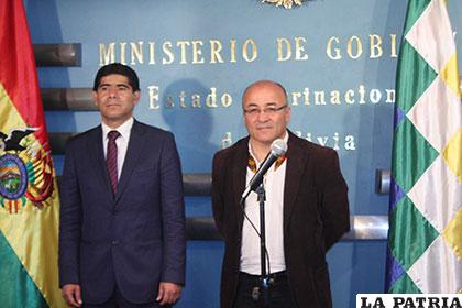 Los ex ministros de Gobierno, Hugo Moldiz Mercado (der.) y Jorge Pérez (izq.) /ABI