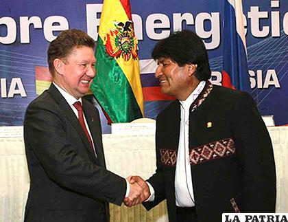 Presidente de Gazprom y el Presidente Morales, en la Cumbre Energética Bolivia-Rusia /elpotosi.net