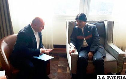 Reunión de Rainer Bomba y Evo Morales en Ginebra /ABI
