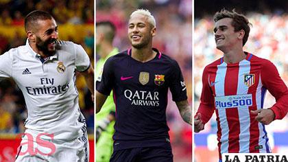 Benzema (Real Madrid), Neymar (Barcelona) y Griezmann (Atlético)