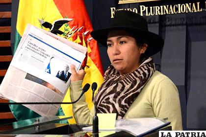 La ministra Marianela Paco presentó certificado médico /correodelsur.com/Archivo