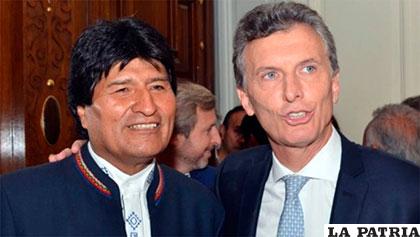 Presidente Evo Morales y su homólogo argentino, Mauricio Macri /ANF