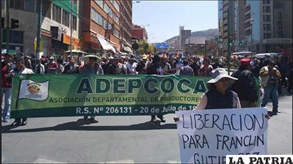 Los cocaleros exigen la liberación inmediata de su máximo dirigente, Franklin Gutiérrez /ANF