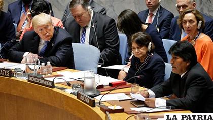 Trump y Morales en la reunión del Consejo de Seguridad de la ONU /  CANCILLERÍA