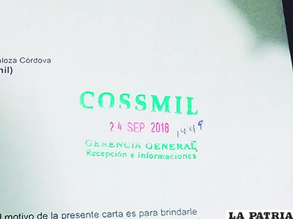 El presunto sello de Cossmil La Paz 